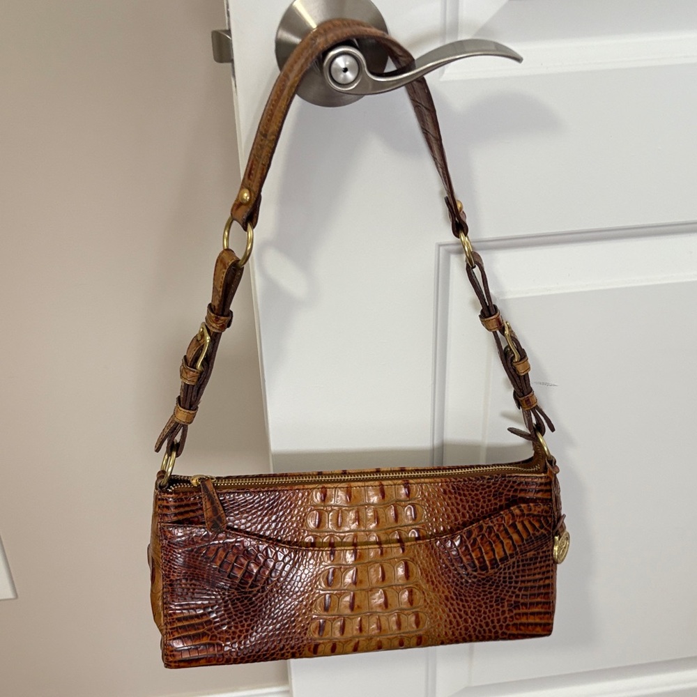 Brahmin Pecan Crocodile Embossed Shoulder Bag EUC